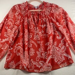 Evereve Women’s Blouse Top EUC Medium Red and White Floral Peasant Style Lined